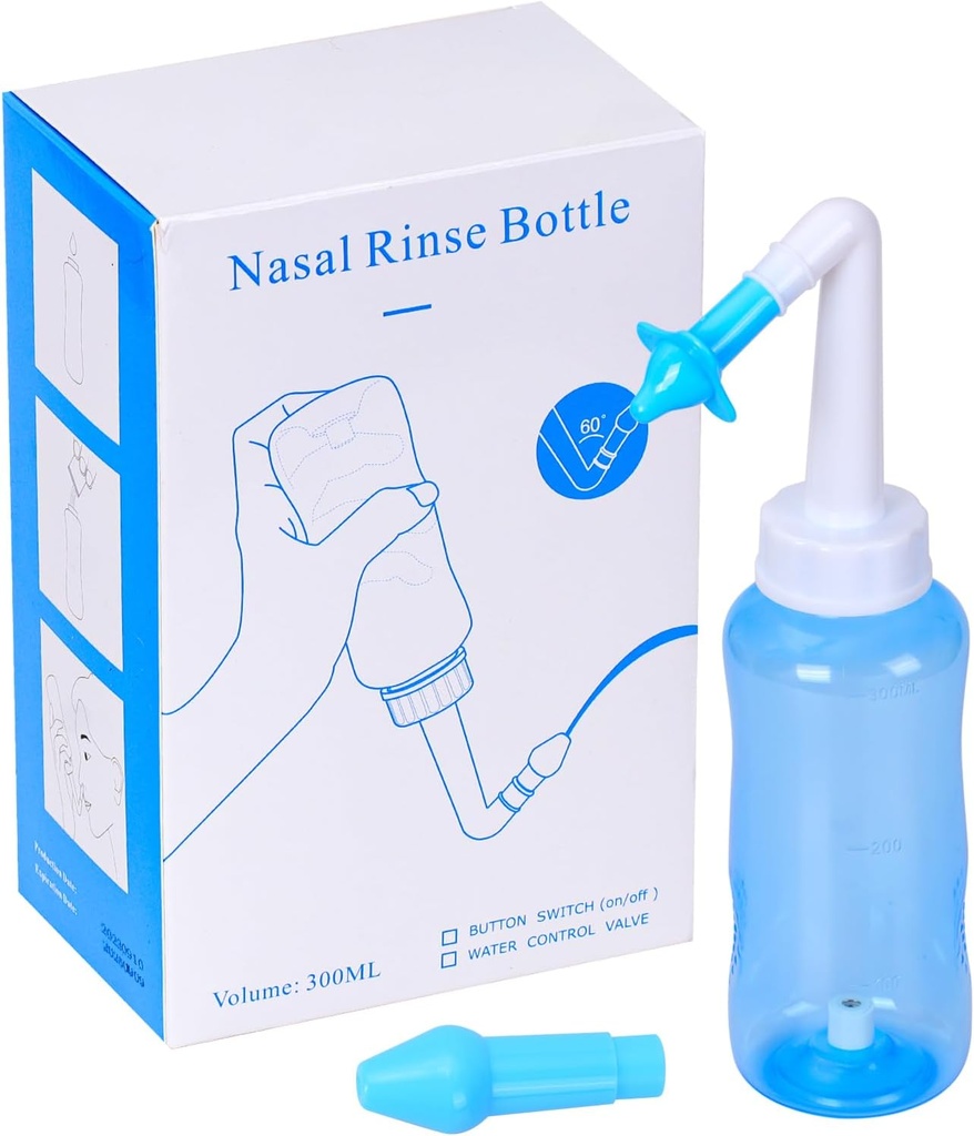 Neti Pot Sinus Loputus Pudeli rõhk Nasaalne Niisutus Pese Sinus Rinsing Kit Pudeli ninapuhastaja täiskasvanutele ja lastele BPA tasuta (300ML, sinine)