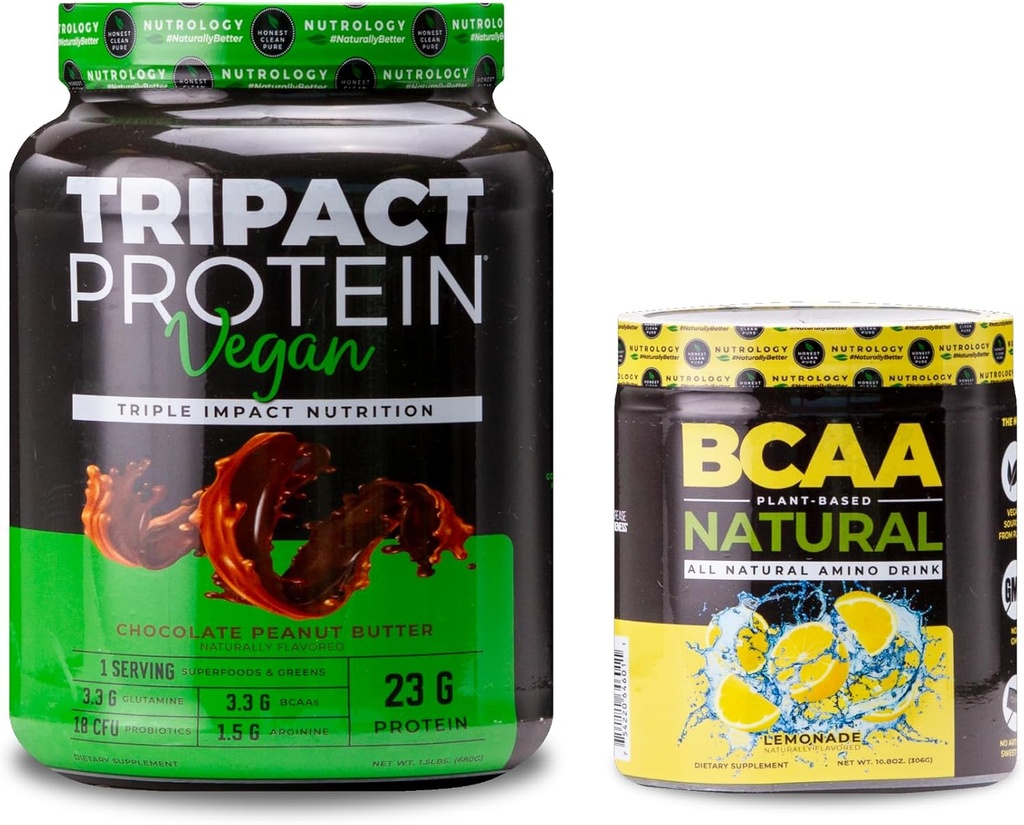 Nutroloogia TRIPACT Veganvalgu pulber, Veganvalgu raputamiseks, Šokolaadi maapähklivõi (20 serveerimist) BCAA looduslik, taimepõhine BCAA pulber, sidrunimaitse (30 serveerimist)