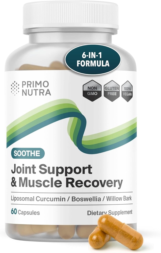 Fast Acting Joint Health Supplement - Liposomal Curcumin, Boswellia serrata, White Willow Bark, Turmeric Supplement with Black Pepper 6-in-1 Joint Support Supplement (60 Capsules)