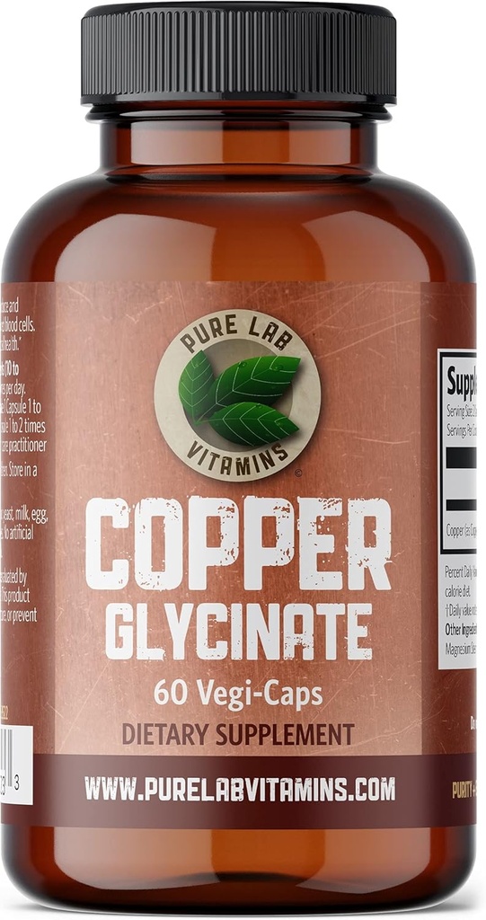 Puhas Lab Vitamiinid Vask Glütsinaat Mineral Supplement -1 mg - 60 Vegan Caps oluline kollageeni tootmine, toetab immuunsüsteemi ja punaste vereliblede moodustumist - Gluteenivaba valmistatud Kanadas