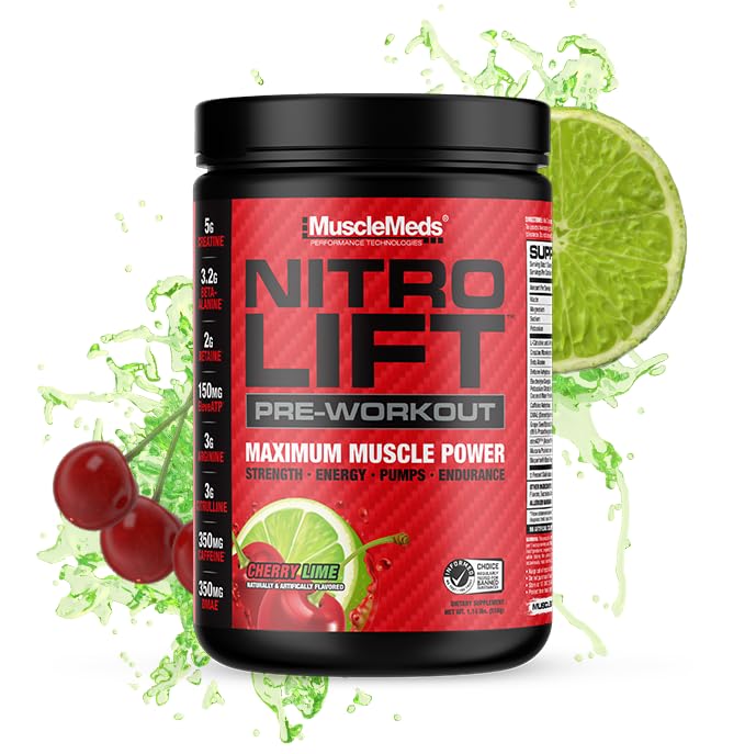 MuscleMeds Nitro Lift Pre Workout Suurendada vastupidavust ja lihaste jõudlust, Kirsi lubi, 40 Servings