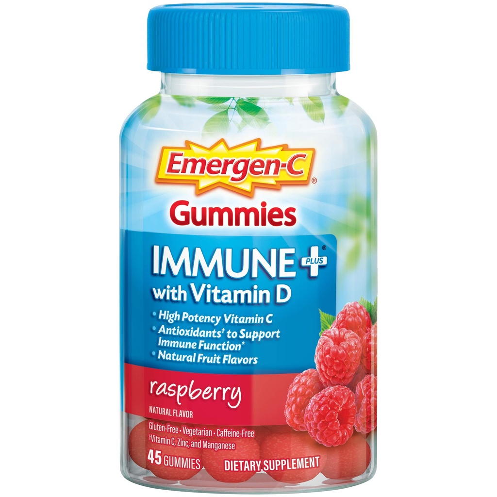 Emergen-C immuun + kolmekordne toime Immuunsüsteemi tugikummid, BetaVia (R), 1000mg C-vitamiin, B-vitamiinid, D-vitamiin ja antioksüdandid, Vaarika, Tagasi kooli Essentials - 45 Count