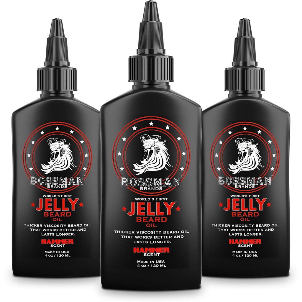 Bossman Jelly Beard Oil meestele - 3 Pack (12 oz kokku, Hammer lõhn) - pehmed, niisutab ja tingimused looduslike koostisosadega