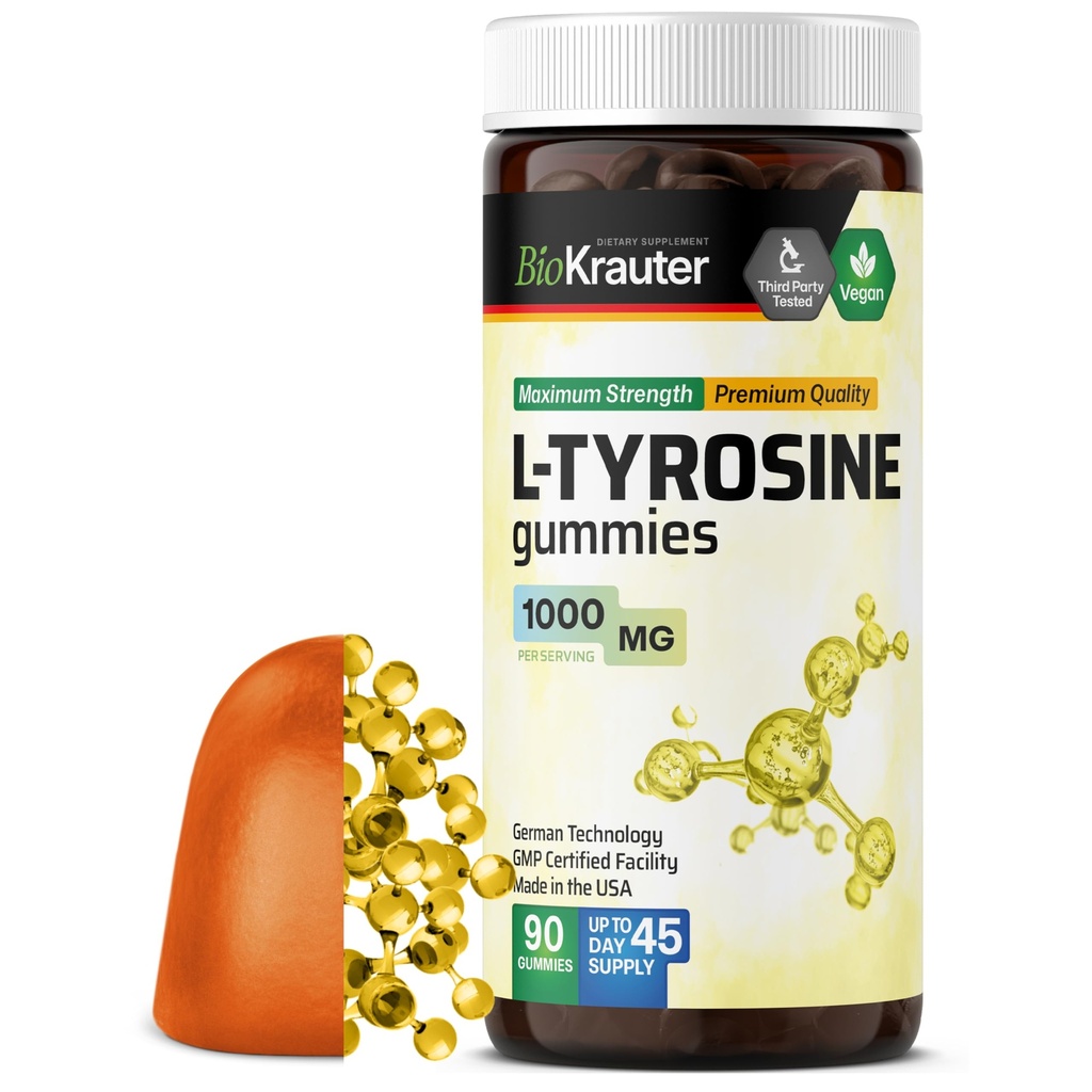BIO KRAUTER L Türosiinilisandi kummid - 1000 mg tugevus - 90 vegan närimist - meeleolu ja kognitiivne tugi - L-türosiinkummid - pektiinipõhine valem