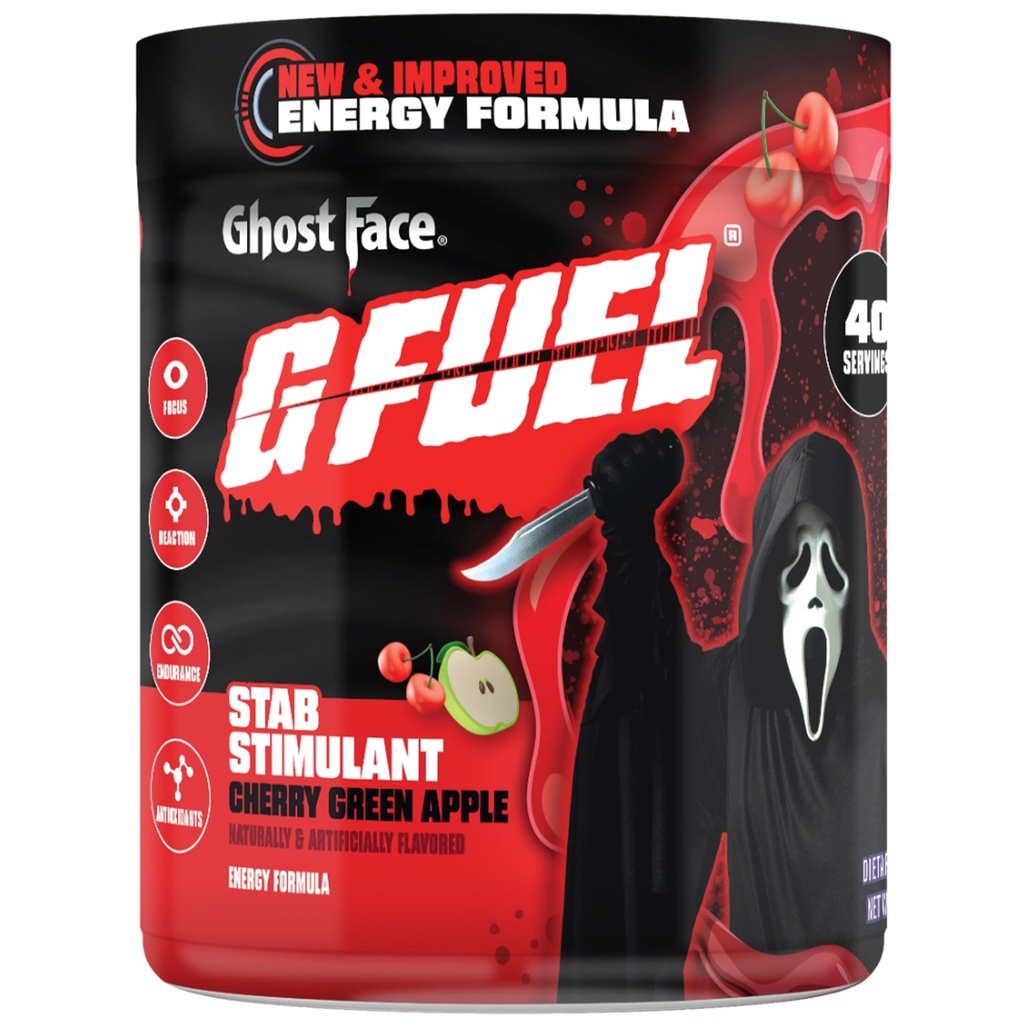 G Kütus Kummitusnägu Energiajoogipulber, Pre Workout Kofeiinisegu hasartmängudeks, Sugar Free Focus Amino, Vitamiin + Antioksüdandid, 9,9oz (Cherry Green Apple, 40 Servings)