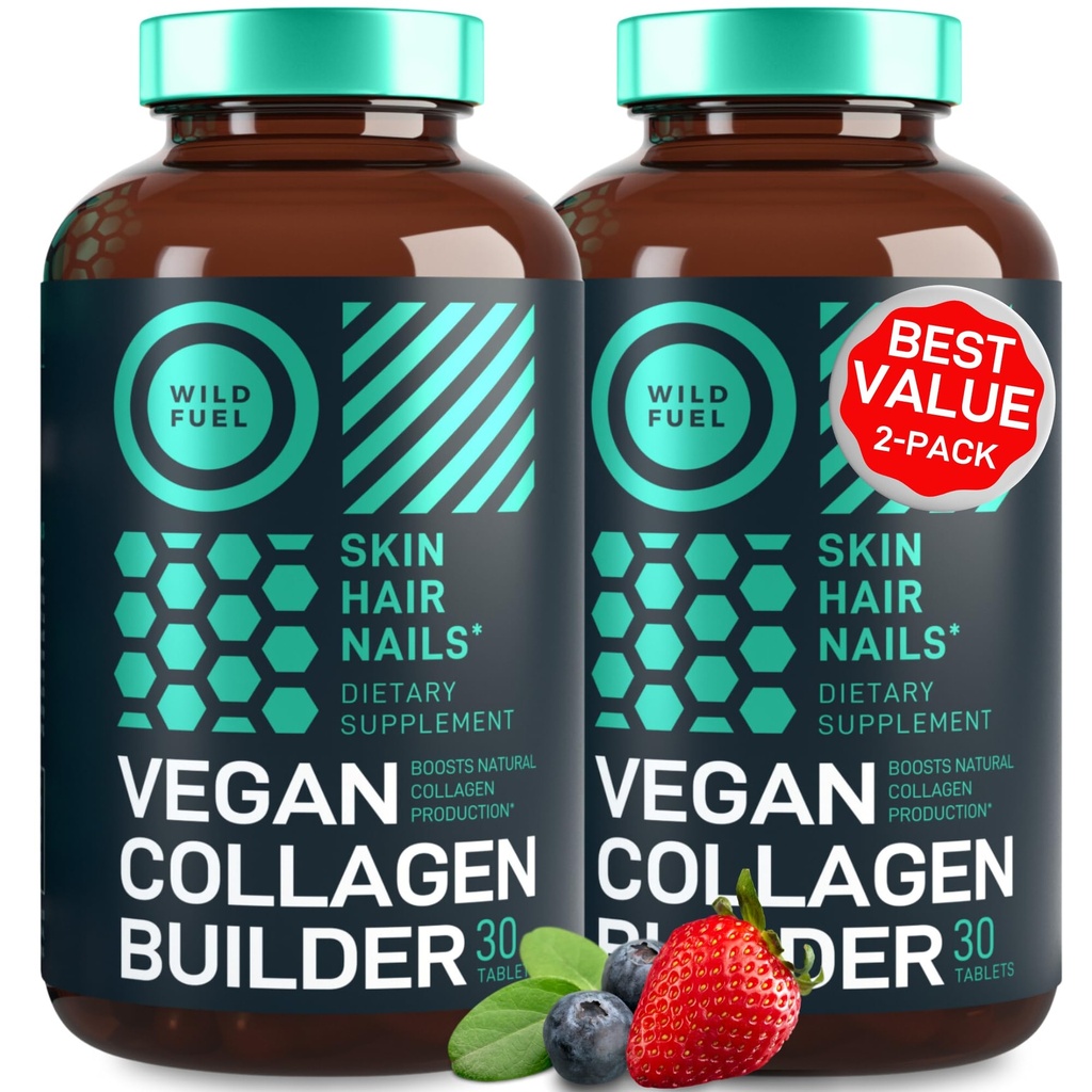 Vegan kollageeni Booster tabletid - Julmusevaba vegan kollageeni toidulisandid - Biotiin, orgaaniline supertoit, taimsed kollageeni vitamiinid nahale, juustele, küüntele - 2-Pack, 60 taimse kollageeni Boost pillid