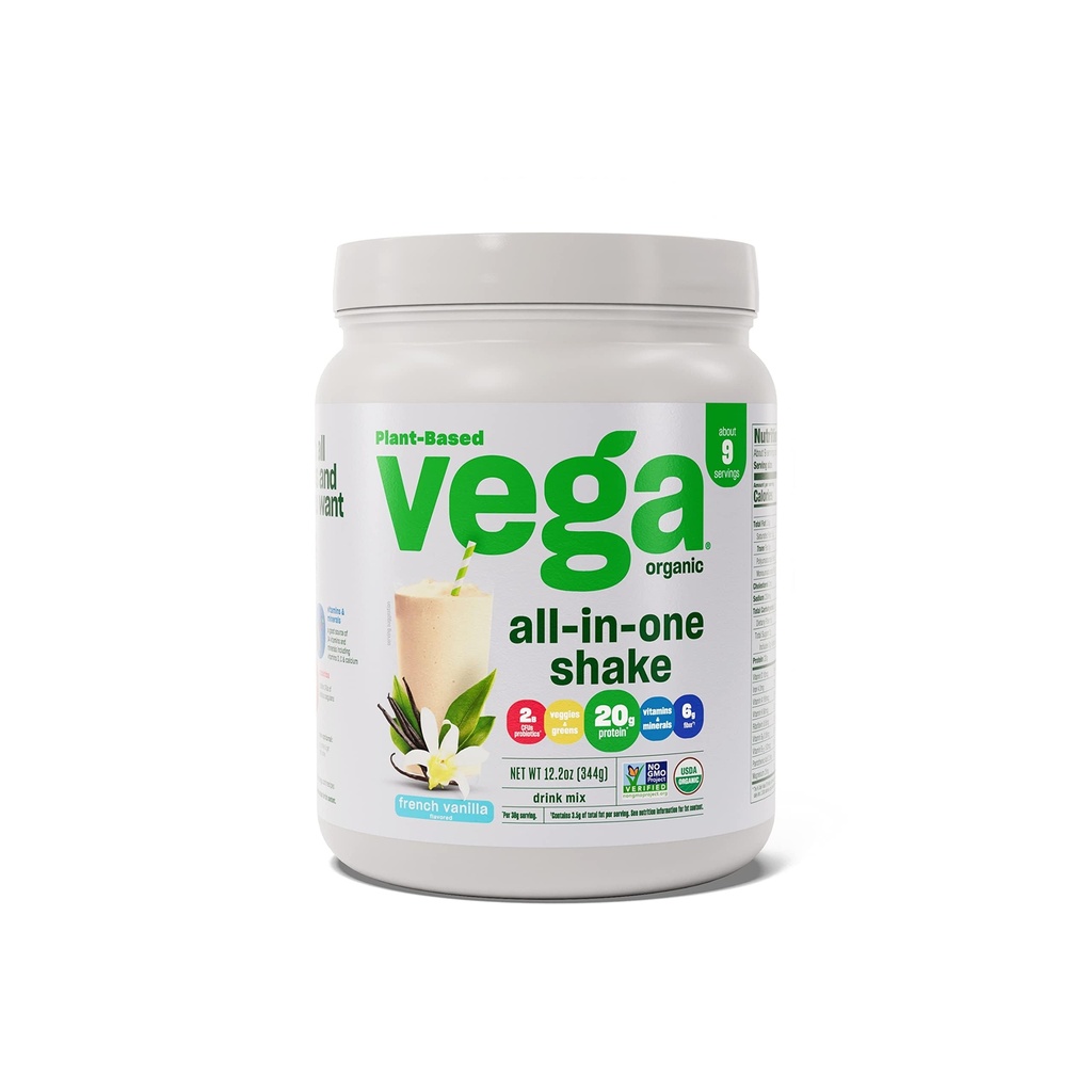 Vega Orgaaniline All-in-One Vegan Valgu Pulber, Prantsuse Vanilla - Superfood Ingredients, Vitamiinid immuunsuse toetamiseks, Keto Sõbralik, Peaproteiin Naistele Ja Meestele, 12, 2 oz (Pakendamine Võib erineda)