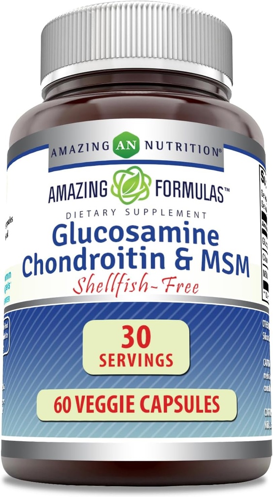 Hämmastav valem Glükosamiin Chondroitin & MSM 60 Veggie kapslid | Shellfish Free | Non-GMO | Gluteenivaba | Valmistatud USAs | Ideaalne taimetoitlastele