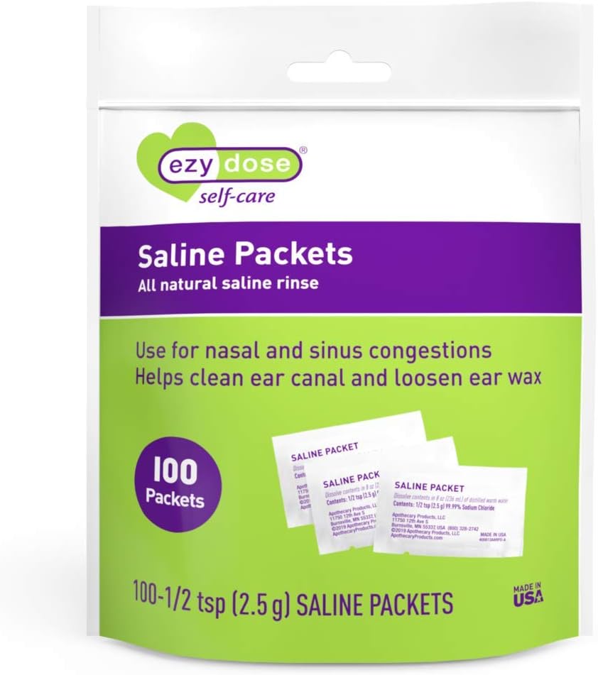 EZY DOSE Saline Nasal Rinse Packets, Individuaalselt Pakitud Sinus Refill Packets, Nasal Relief, 100 Count, Valmistatud USA-s