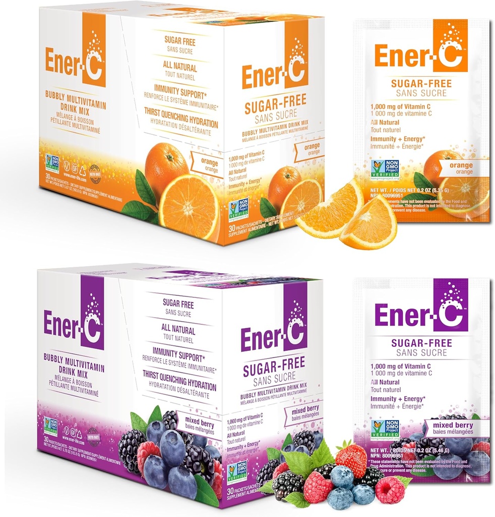 Ener-C Suhkruvaba Multivitamiini Joogi Segu - Vitamiini Pulber Vee jaoks, Elektrolüütide Pulber Ilma Suhkruta, Hüdreerimise Boost Pakendid, Nullsuhkur, Vitamiin C & B12 Täiendus Vedel Segu - Oranž & Berry, 60 Count