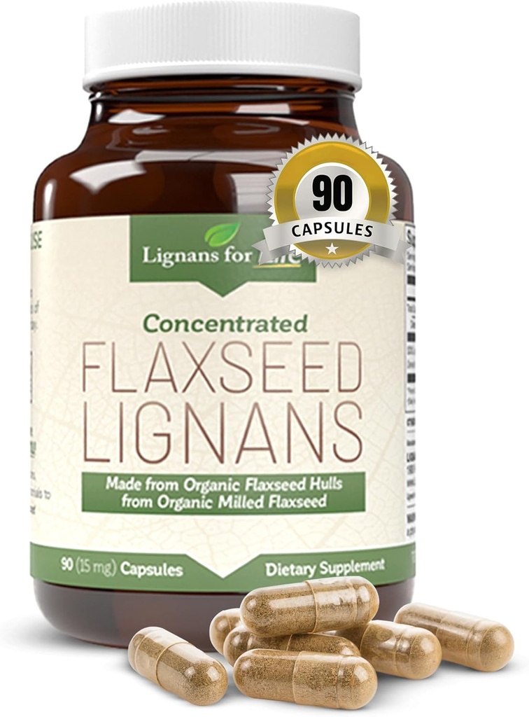 Lignans For Life Flaxseed Lignans for Dogs & People - Organic Flaxseed Supplement for Hormone Support, 15mg 90 Capsules, Flax Seed for Dogs & Women, High-Fiber