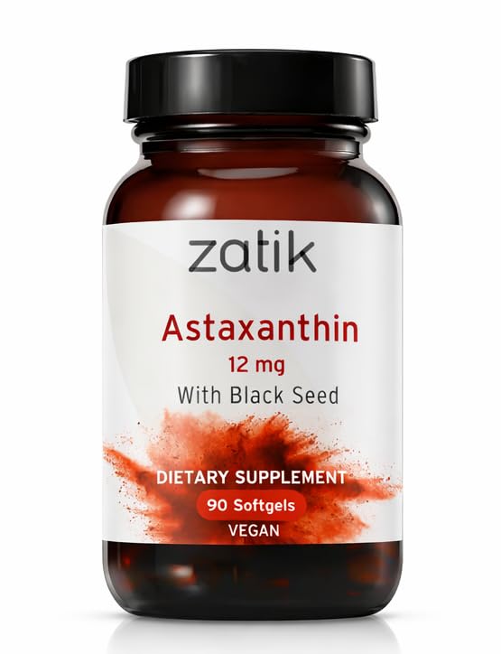 Zatik Naturals - Astaksantiin 12mg orgaanilise musta seemnega, antioksüdant, 90 Vegan Softgels