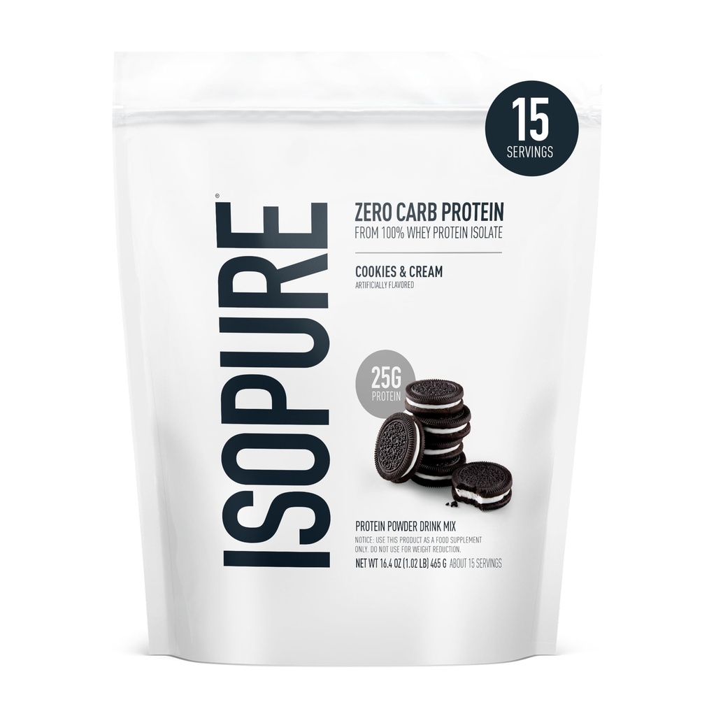Isopure Zero Carb 100% puhas vadak Isolaatvalgu pulber, laktoosivaba, gluteenivaba, vitamiinide, küpsiste ja kreemiga, 25 g valku serveerimise kohta, 1 lb, 15 serveerimist (pakendamine võib varieeruda)