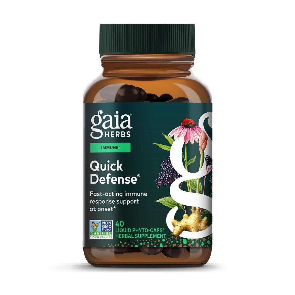 Gaia maitsetaimed Kiire kaitse - kiire toimega immuunsuse tugilisa * - Echinacea, Black Elderberry, Ingver & Andrographis - 40 Vegan Vegan Vegani Vedel Fütokapslid (4-päevane pakkumine)