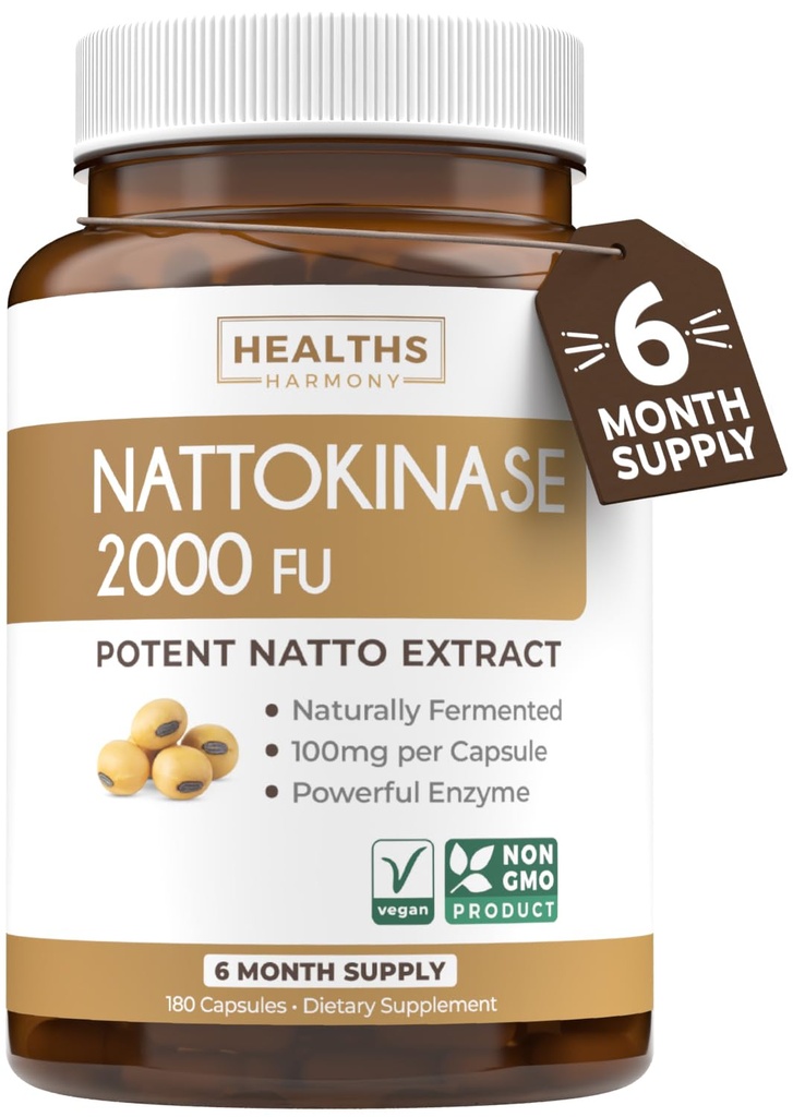 Tervised Harmony Nattokinase 2000 FU (Non-GMO) Võimas Nattokinaasi täiendus valmistatud looduslikult kääritatud sojaubadest - (6 kuu pakkumine) 180 Vegan Natto kapslid