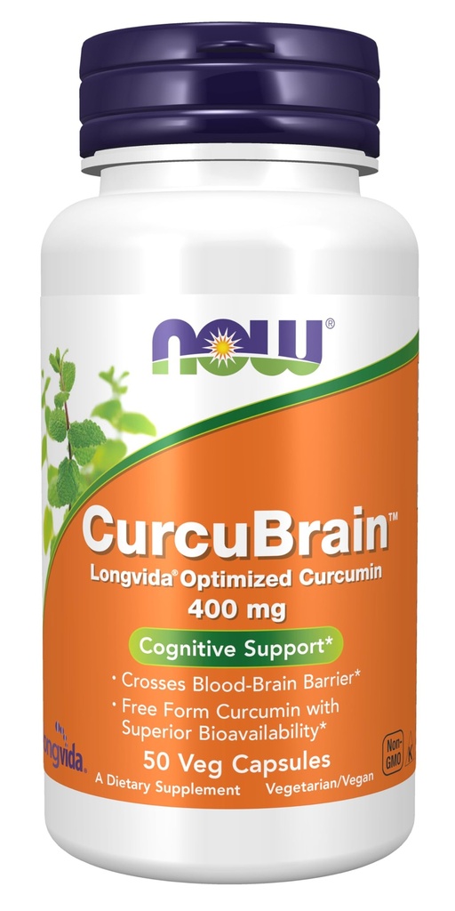 NOW Supplements, CurcuBrain TM 400 mg koos Longvida® optimeeritud kurkumiiniga, 50 Veg kapslit
