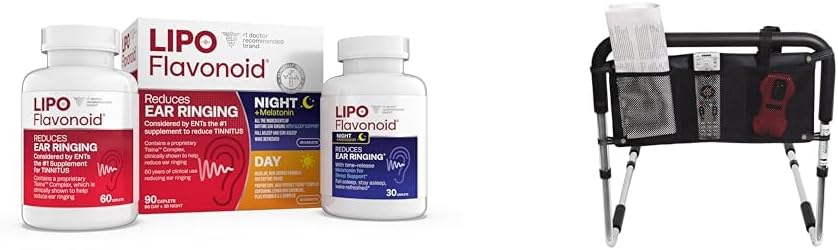 Lipo-Flavonoid Day & Night Combo Kit Tinnitus Relief, Essential Medical Supply Universal Three Pocket Bed Rail Access Pouch