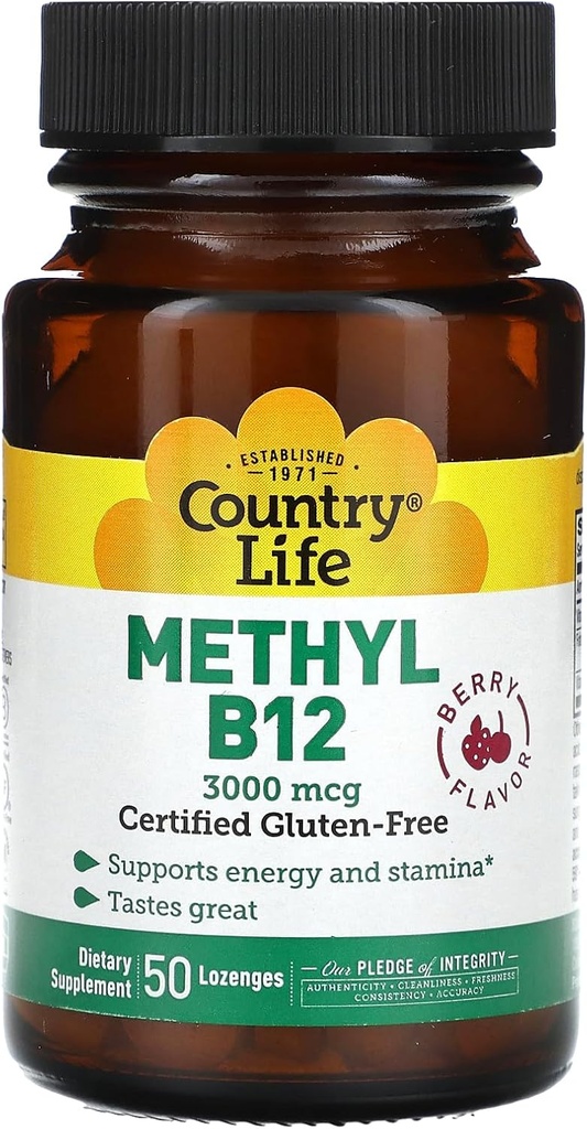 Country Life - Superior B-12, Berry Maitsestatud, 3000 mcg - 50 Sublingual Lozenges