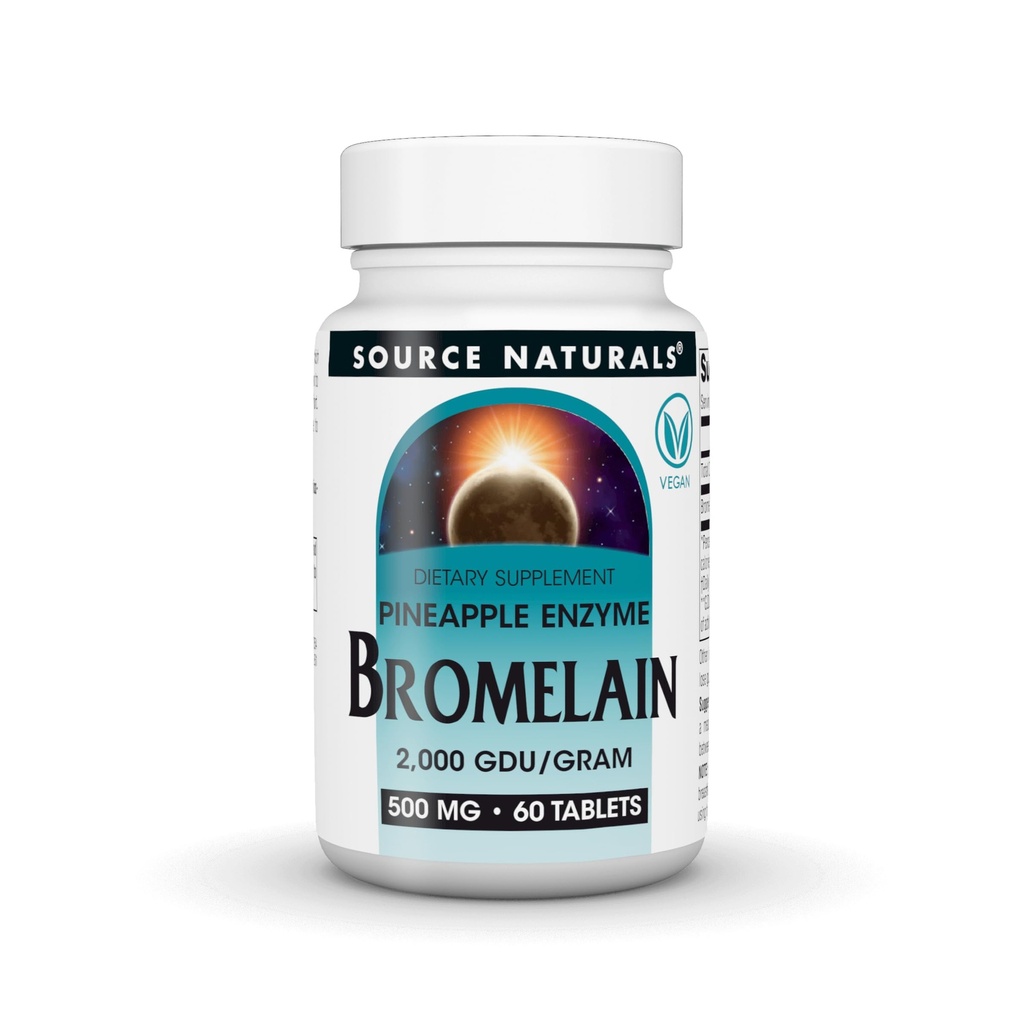 Allikas Naturals Bromelain, 2000 GDU / GRAM, ananassi ensüüm, 500 MG - 60 tabletti