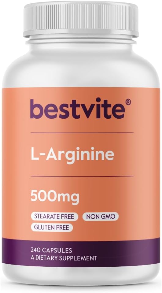 BESTVITE L-arginiin 500mg (240 kapslit) - Magneesiumstearaati ei ole - ränidioksiidi ei ole - täiteaineid ei ole - mitte GMO - gluteenivaba
