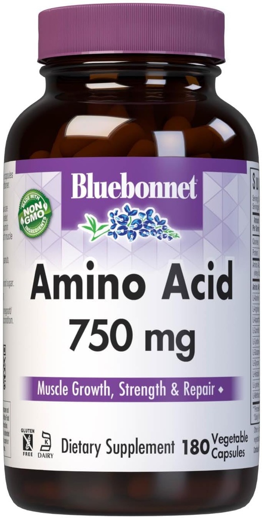 Bluebonnet Amino Acid 750 mg Vitamiinikapslid, valged, 180 loend