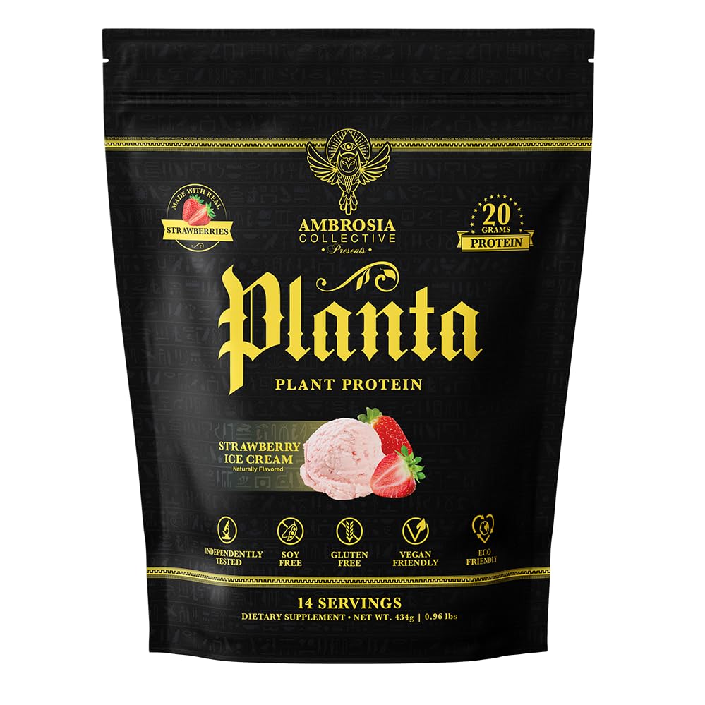 Ambrosia Planta - Premium Plant-Based Protein | Vegan & Keto Sõbralik | Gourmet Maitsed, Mis Ei Puhu ega Kõhu Upset | Ei Lisatud Suhkur | 14 Servings | (Maasikas Jäätis)