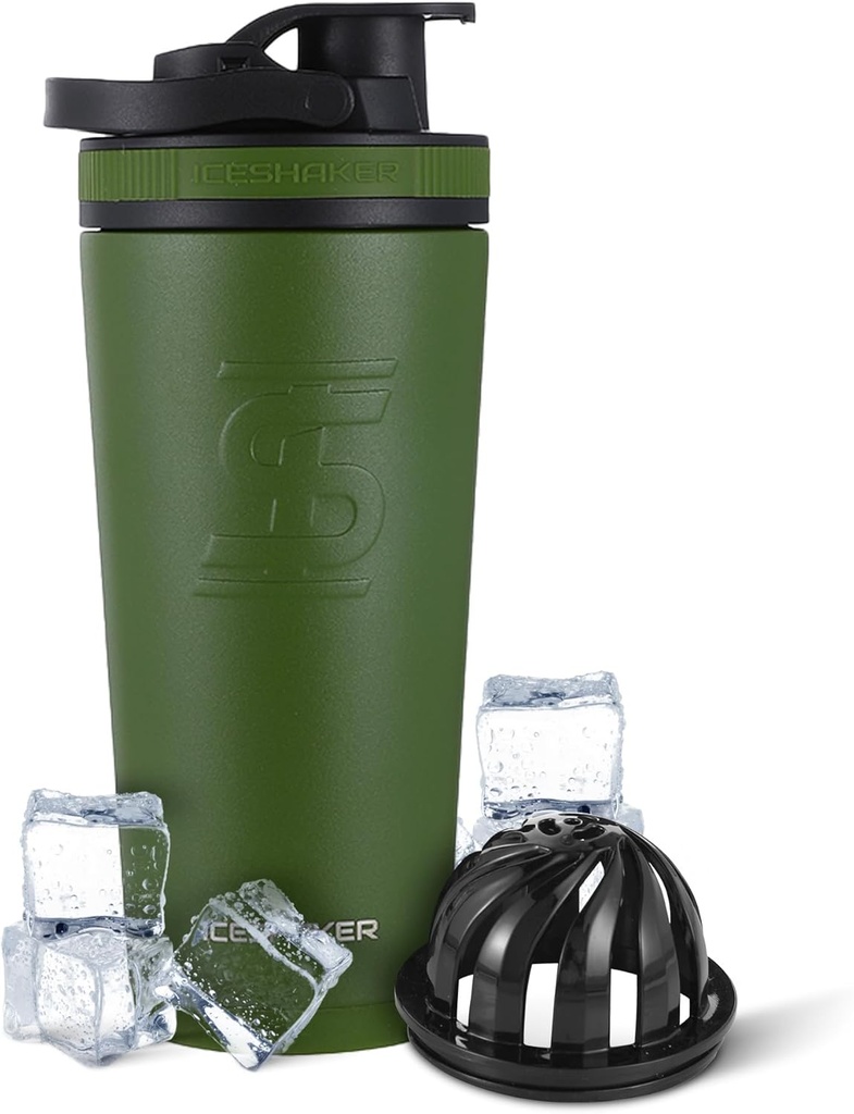 Ice Shaker Isolated Stainless Steel Shaker Bottle | 26oz, Green | Cold for 30+ Hours | Isoleeritud karikas Twist-on Agitatoriga | Lõhnavaba pudel proteiinikokteilide, vee, smuutide, kokteilide jaoks