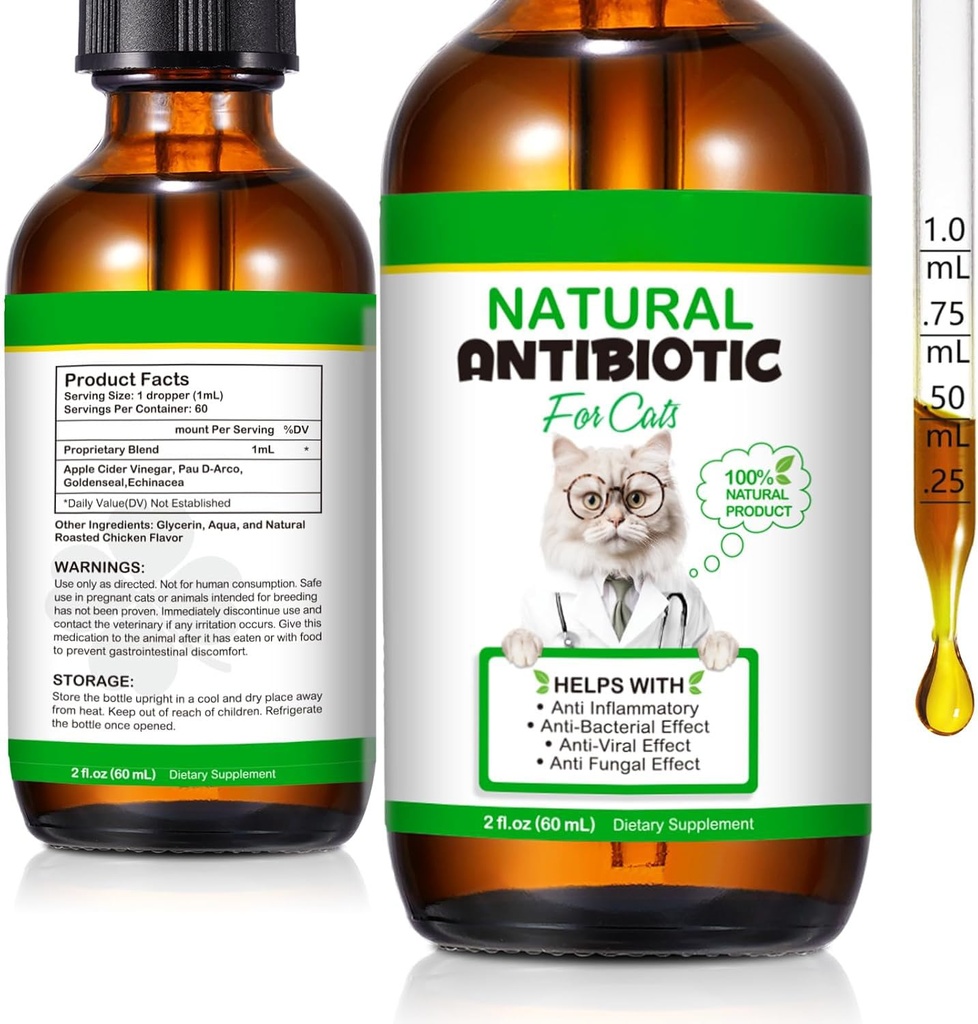 60ML Antibiootikumid kassidele, Premium Cat Antibiootikumid Lisand, Kassid Multivitamiinid, Looduslik Antibiootikum Kassidele, Kassi Antibiootikumid, Kassi Antibiootikumid Toetab Immuunsüsteemi Ja Kasside Allergiat-2 Fl Oz