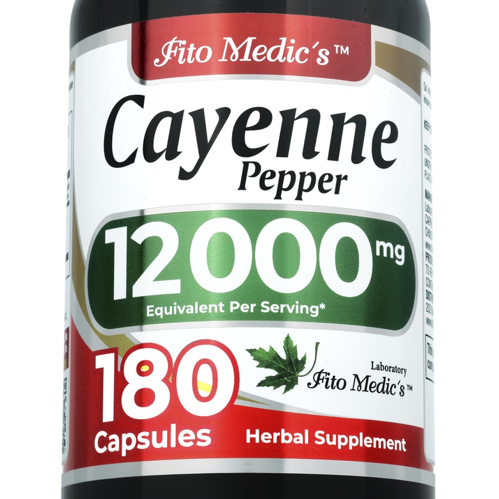 FITO MEDIC'S Lab | Cayenne Pepper Capsules Organic | Cayenne Pepper Extract | 600 mg 20: 1 per 3-Capsule Serving | 180 kapslit
