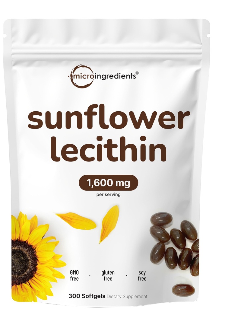 Mikrokoostisosad Päevalilleletsitiini 1600 mg Serving, 300 Softgels | Jätkusuutlikult kasvatatud allikas, külmpressitud, rikas fosfatidüülkoliini | Imetamise täiendus * | Sojavaba, mitte-GMO