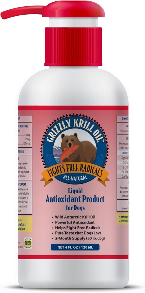 Grizzly Wild Antarktika krill õli Kõik looduslikud antioksüdant koera Toidulisand, 4 oz