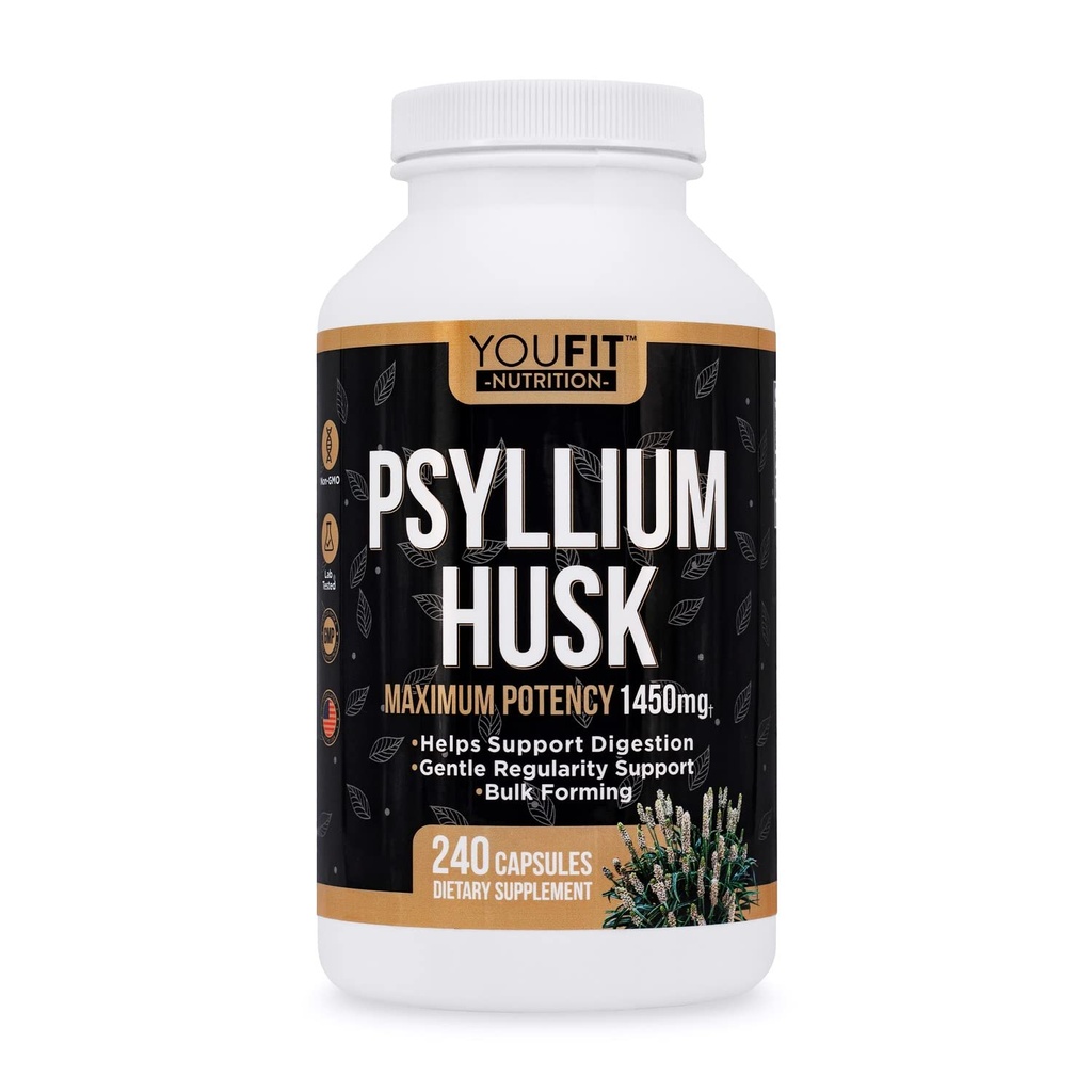PSYLLIUM Husk kapslid - Premium Psyllium Fiber Supplement - Soolestiku tervise ja korrapärasuse edendamine - 100% looduslik lahustuv kiud 1450mg Serving - 240 kapslit