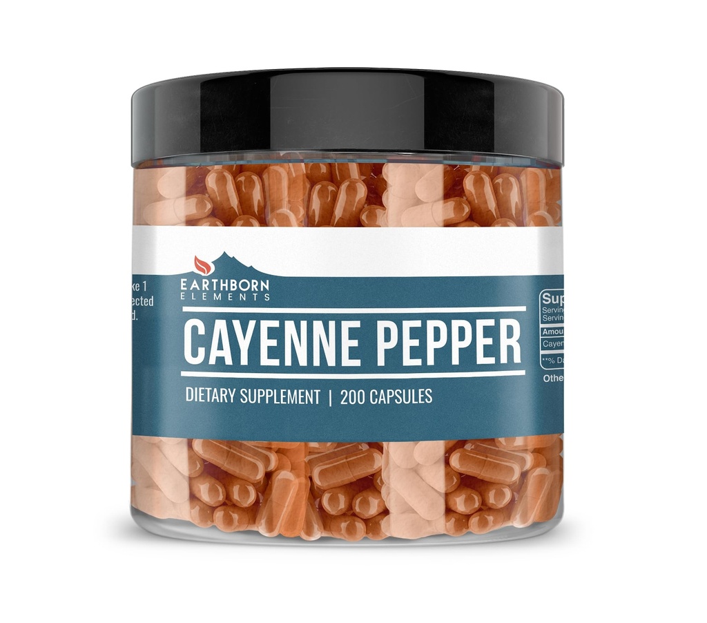 Maapealsed elemendid Cayenne Pepper 200 kapslid, puhtad ja lahjendamata, lisaaineteta