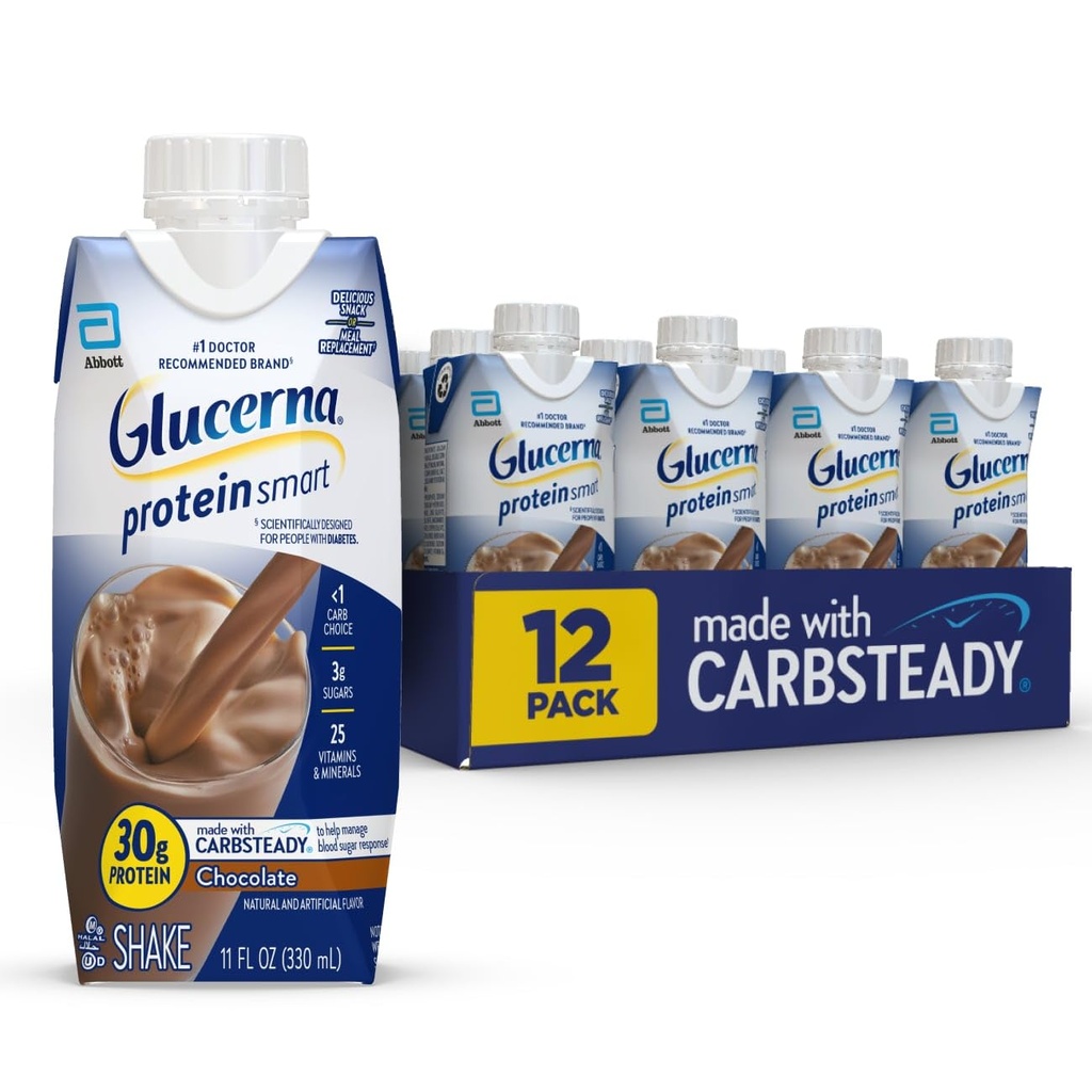 Glucerna valk Smart Diabetes Care Shake, šokolaad, Diabeetiline eine asendamine, et toetada veresuhkru juhtimine, 30 g valku, 150 kalorit, valmis juua, 11-fl-oz pudel, 12 Pack