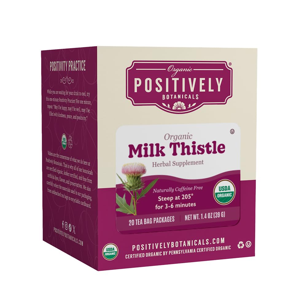 Organic Positiivly Botanicals Company, Milk Thistle Herbal Tea Bags, 20 Count