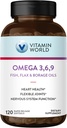 Vitamiin World Triple Omega 3-6-9 3000mg koos kala, lina, Borage & Evening Primrose õlid, Omega-3 rasvhapped EPA & DHA, toetab südame, aju ja immuunsüsteemi tervist, gluteenivaba, 120 Softgels
