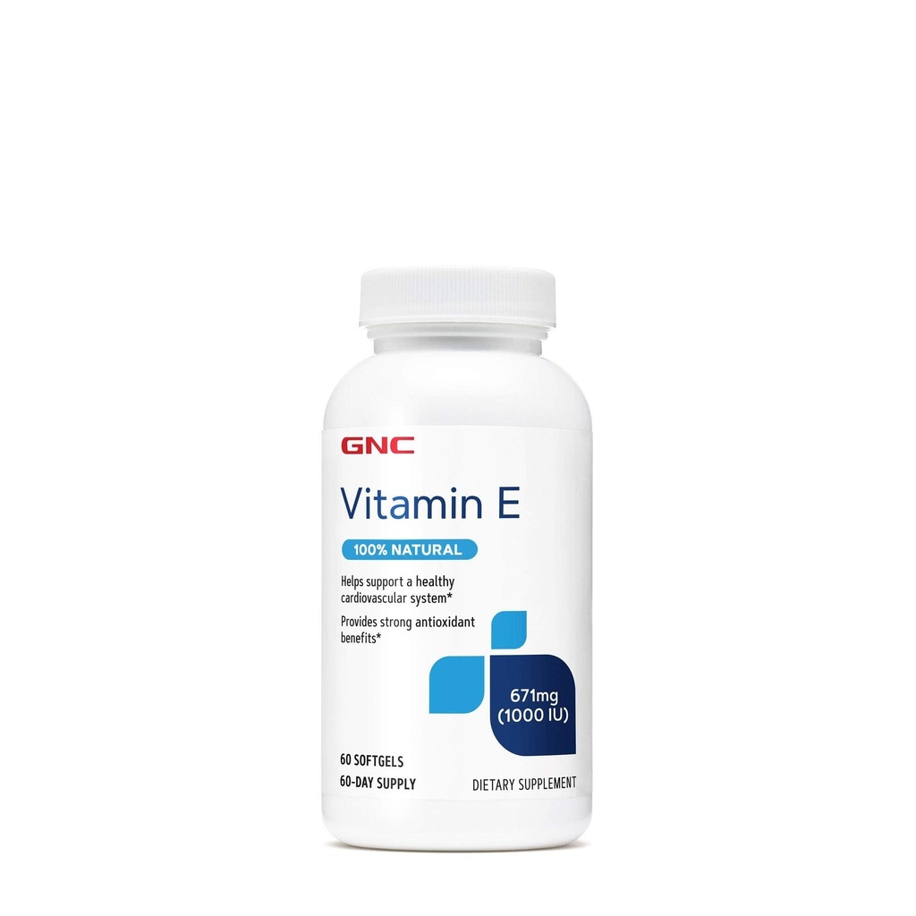 GNC E-vitamiin 100% looduslik 1000IU - 60 softgels, 60 Servings