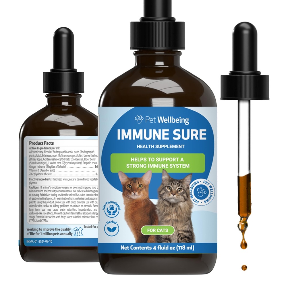 Lemmikloomade heaolu Immuunsus Kindel kassidele - toetab normaalset immuunkaitset, soolestiku Flora tasakaalu, andrograafiat, Echinacea, C-vitamiini, tsinki - veterinaararsti poolt formuleeritud taimset lisa 4 oz (118 ml)