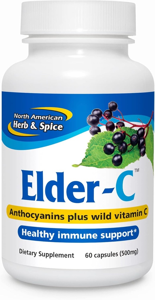 PÕHJA-AMEERIKA HERB & SPICE Vanemad C - 60 kapslit - Elderberry kontsentraat - Immuunsüsteemi tugi, tervislik hingamisteede vastus - Sisaldab Oreganooli P73 - Mitte-GMO, Gluteenivaba - 30 serveerimist