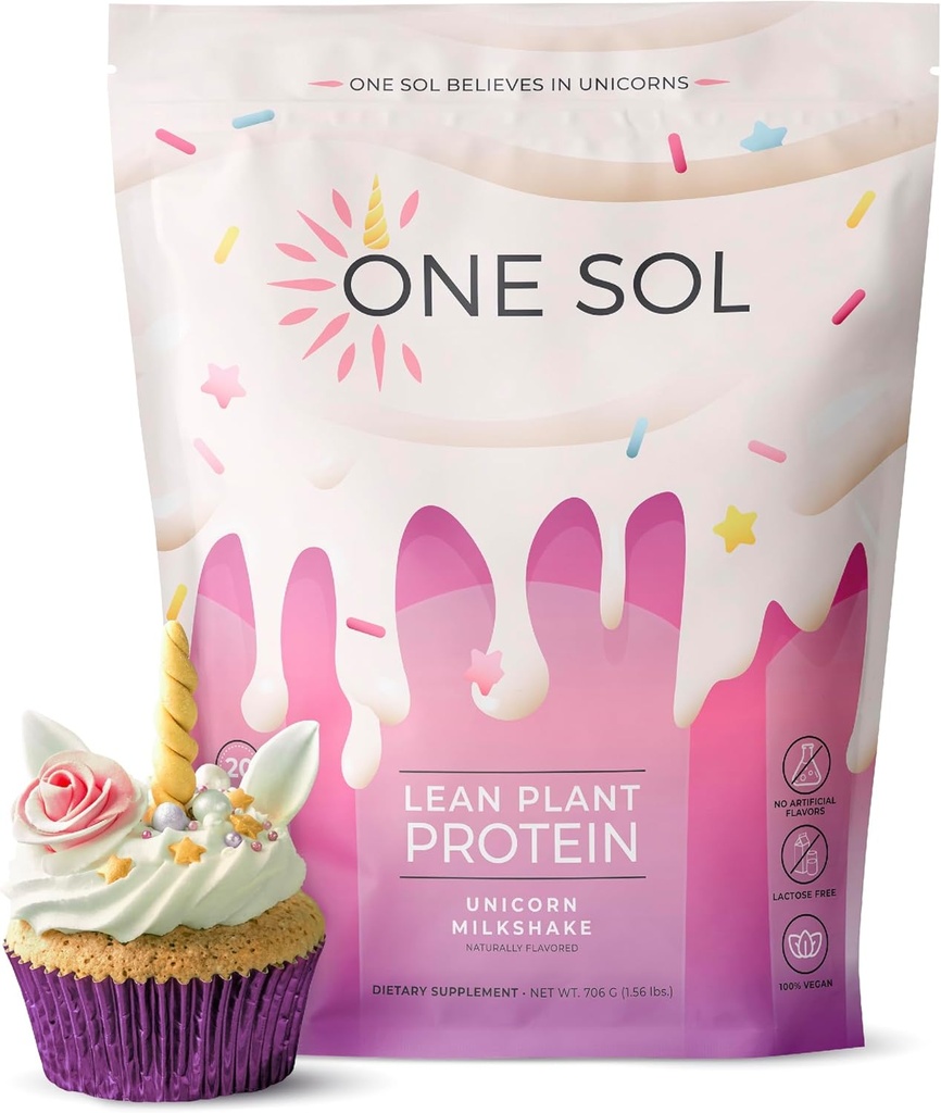 One Sol Lean taimepõhine valgupulber, herne ja pruuni riisi valk, madal süsivesik, vegan sõbralik - gluteeni, laktoosi ja sojavaba - ilma lisatud suhkruta, mitte-GMO, puhas toitumine, ei puhu (Unicorn Milkshake)