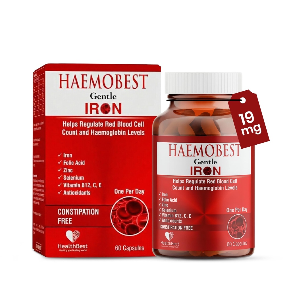 HealthBest kõrge potentsiga õrnad rauakapslid 100 mg | Aeglane raua vabanemine kiiremaks imendumiseks, mittekonstipeeriv | C-vitamiin, B12, folaadi tsink ja seleen aneemia, hemoglobiini ja immuunsuse toetamiseks |60 loend