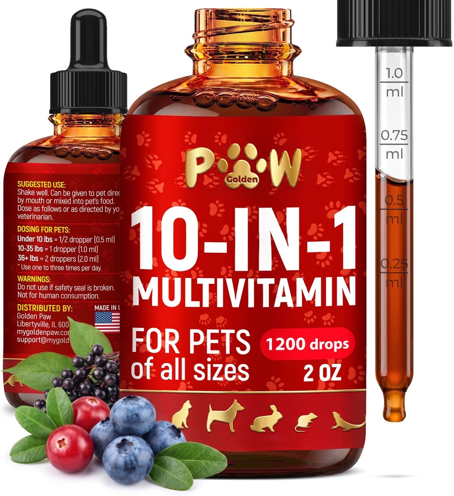 Kassi multivitamiinid - vitamiinid B, C ja D3 vedelal kujul - 10-st 1-st koera vitamiinid ja toidulisandid, mis aitavad allergiate ja UTI-dega - kassi vitamiinid naha ja nahahoolduseks - Glükosamiin HIPS-ile ja liigestele - 2 Oz