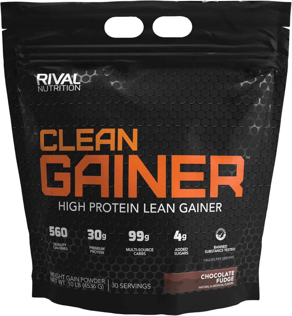 Rivalus Clean Gainer - Chocolate Fudge 10 Nael - Maitsev Lean Mass Gainer Premium Piimavalkudega, Komplekssed Süsivesikud Ja Kvaliteetsed Lipiidid, Ei Keelatud Aineid, Valmistatud USA-s