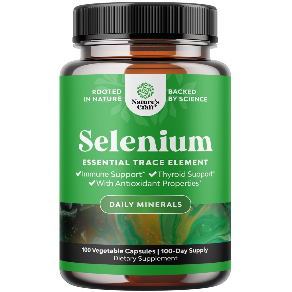 Pärmivaba Selenium 200mcg kapslid - kõrge tugevusega seleenilisa immuunsuse antioksüdant ja kilpnäärme tugi Essential Trace Mineral - Vegan Non-GMO Gluten Free & Valmistatud USA-s - 100 Count