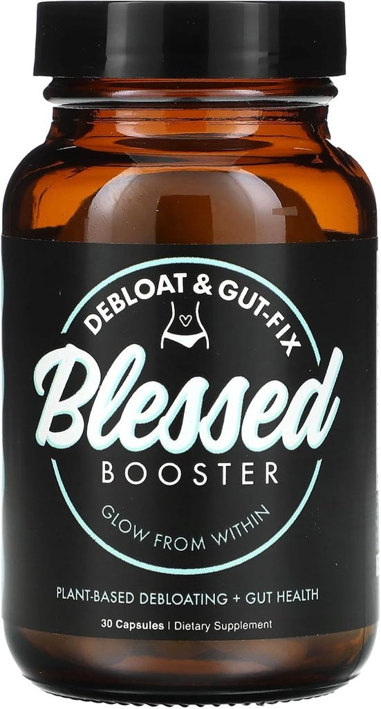 BLESSED Booster De-Bloat & Gut Fix - Daily De-Bloat & Sot Health for Belly Bloat Relief & Water Retention, Seedeensüümid, Taimepõhine, Vegan-Friendly, Gluteenivaba, suhkruvaba (30 kapslit)