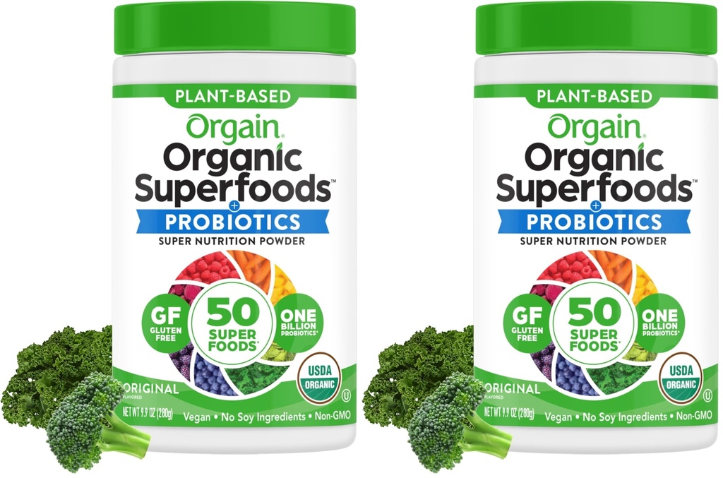 Orgaanilised Rohelised Pulber + 50 Superfoods, Originaal - 1 Miljard Probiootikumid Soolestiku Tervis, Antioksüdandid, Vegan, Taimepõhine, Gluteenivaba, Non GMO, Piimavaba Mahl & Smoothie Mix - 0,62lb