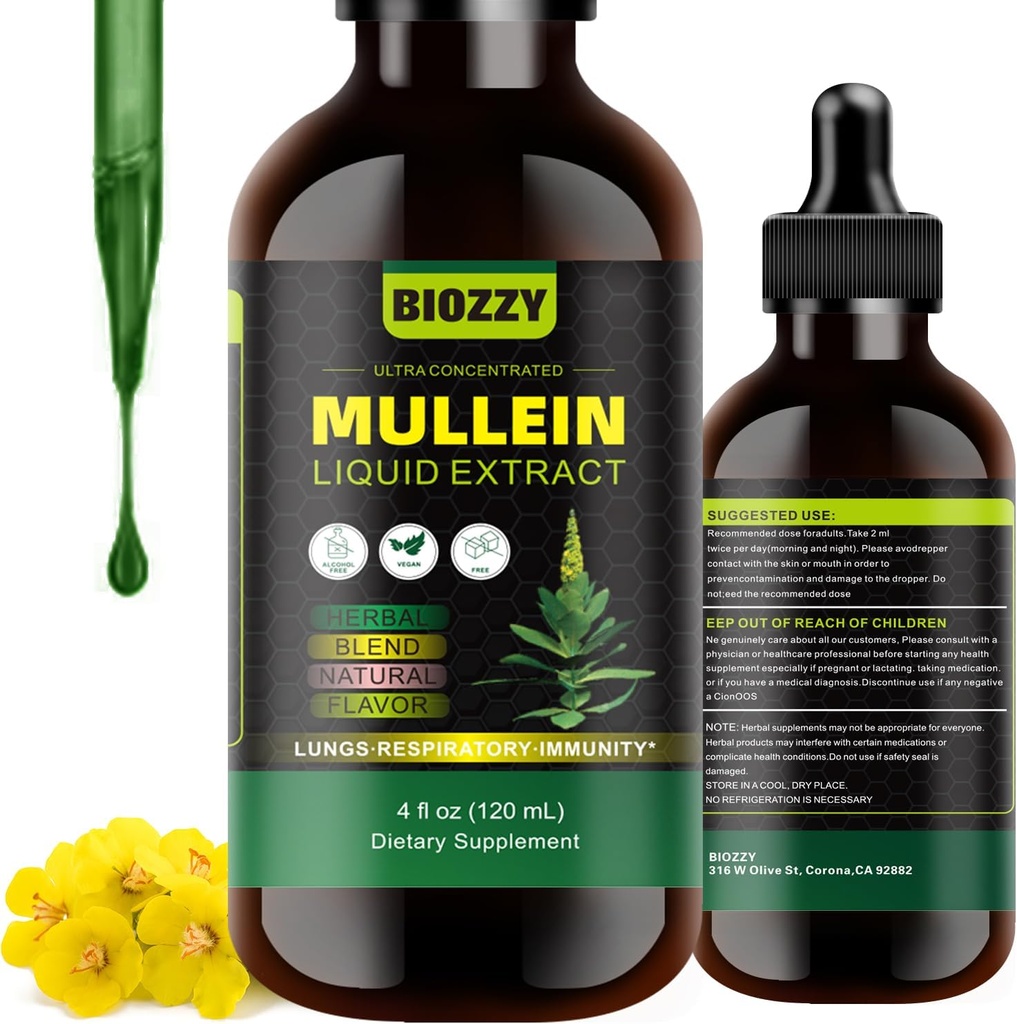 Üldised Mullein tilgad kopsudele | Mullein Leaf ekstrakt hingamisteede ja kopsude toetamiseks | Mullein Extract Supplement Vedel