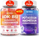 NEVISS 1Pack Vitamin ADK with B12 + 1Pack Potassium Magnesium Gummies