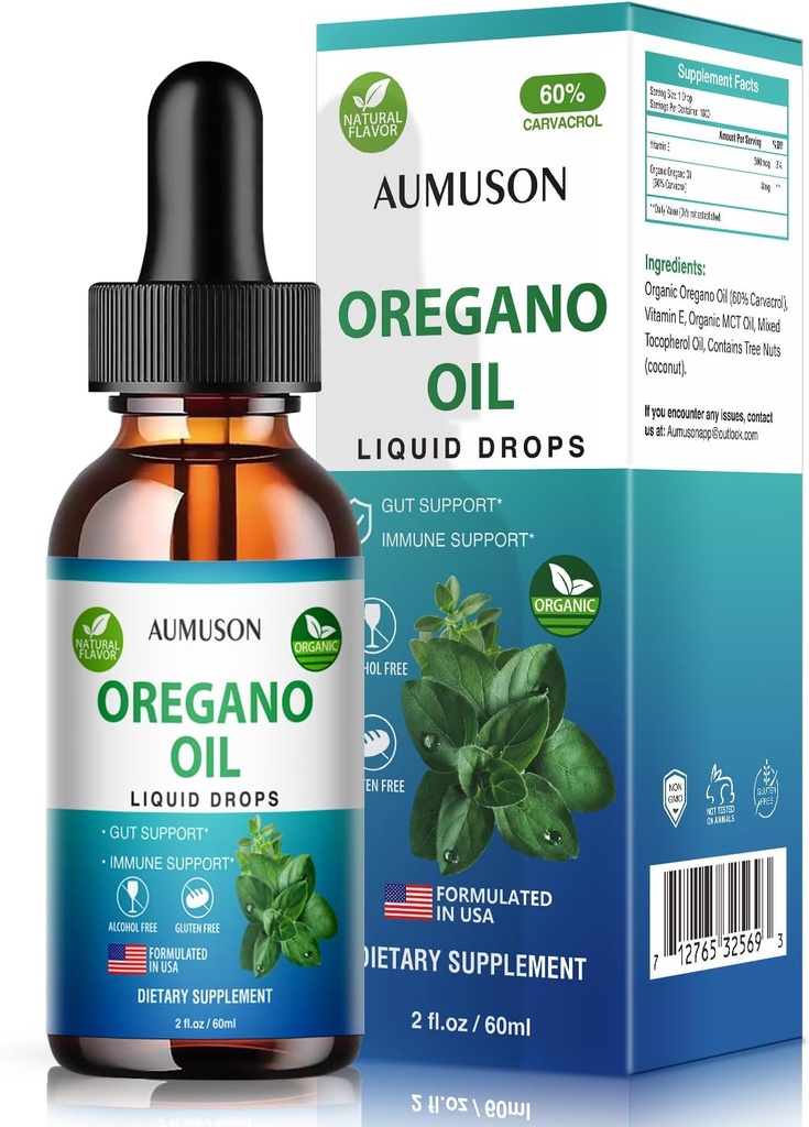 Oreganoõli Vedel tilgad karvakrooliga, Vitamiin E - 6 kuu tarneõli Oregano tilgad Tinktuuri ekstrakt, puhastamine, detox, immuuntoetus, seedetrakti tervis - puhas Vegan Taimne Oreganoõli 2oz