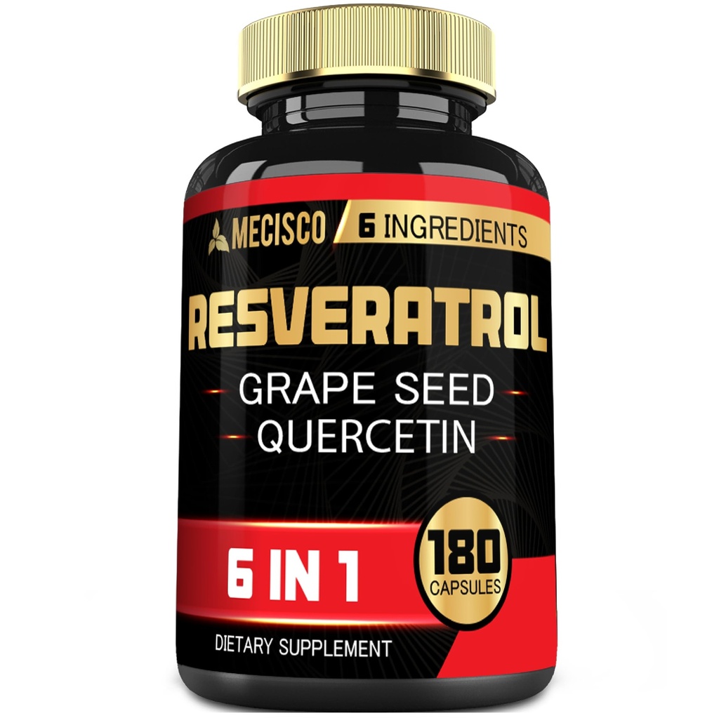 6in1 Trans Resveratrooli täiendus viinamarjaseemne, piimaohaka ja muuga - Resveratrool 1000mg - immuunsüsteemi, südame tervise, keha juhtimise toetamine - 180 kapslit